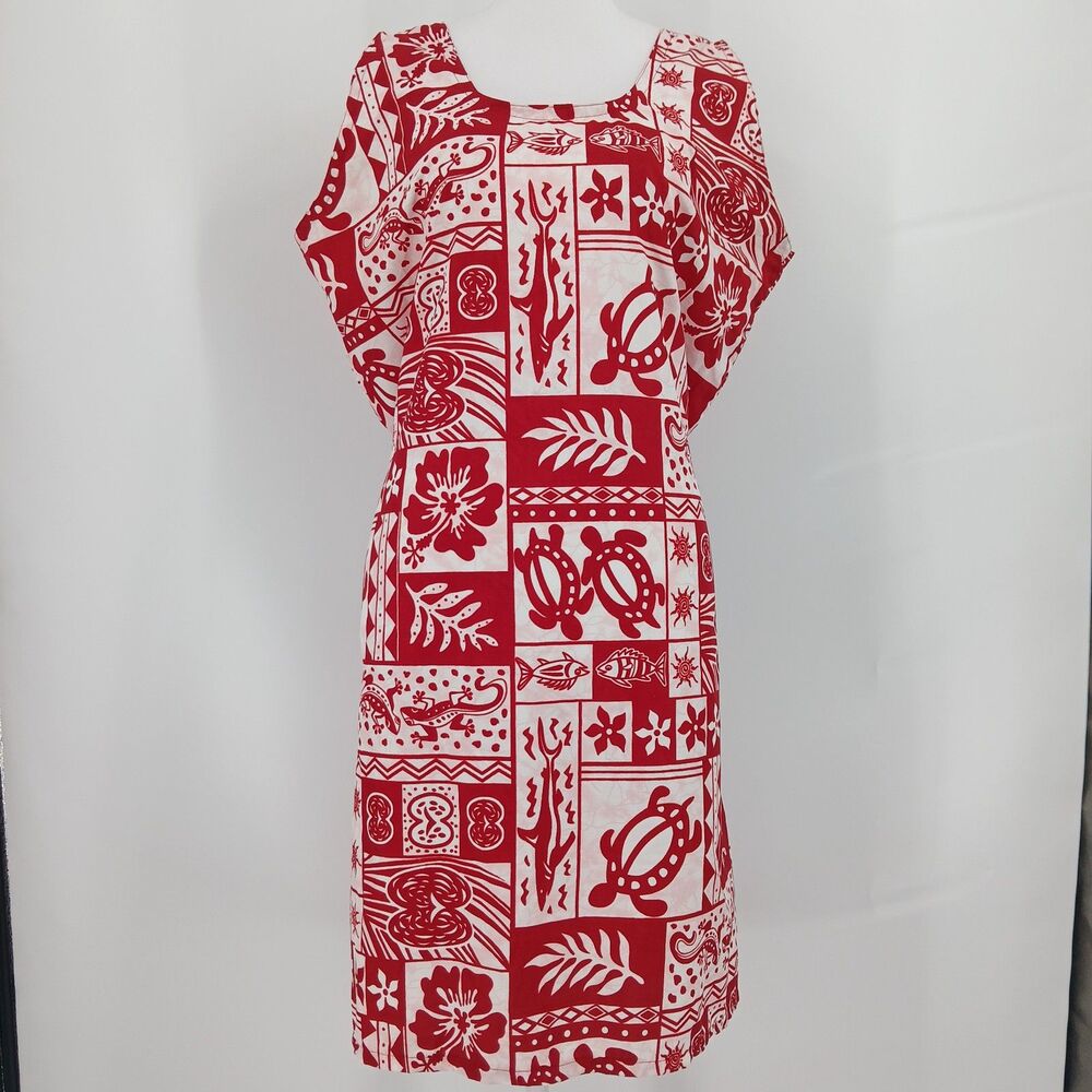 womans Vintage Rima Red White Hawaiian Novelty Print Sleeveless Sundress size L